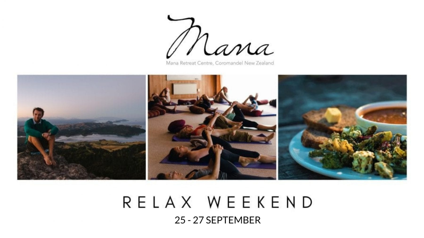 A promotional flier for the September Relax Weekend at Mana Retreat Centre